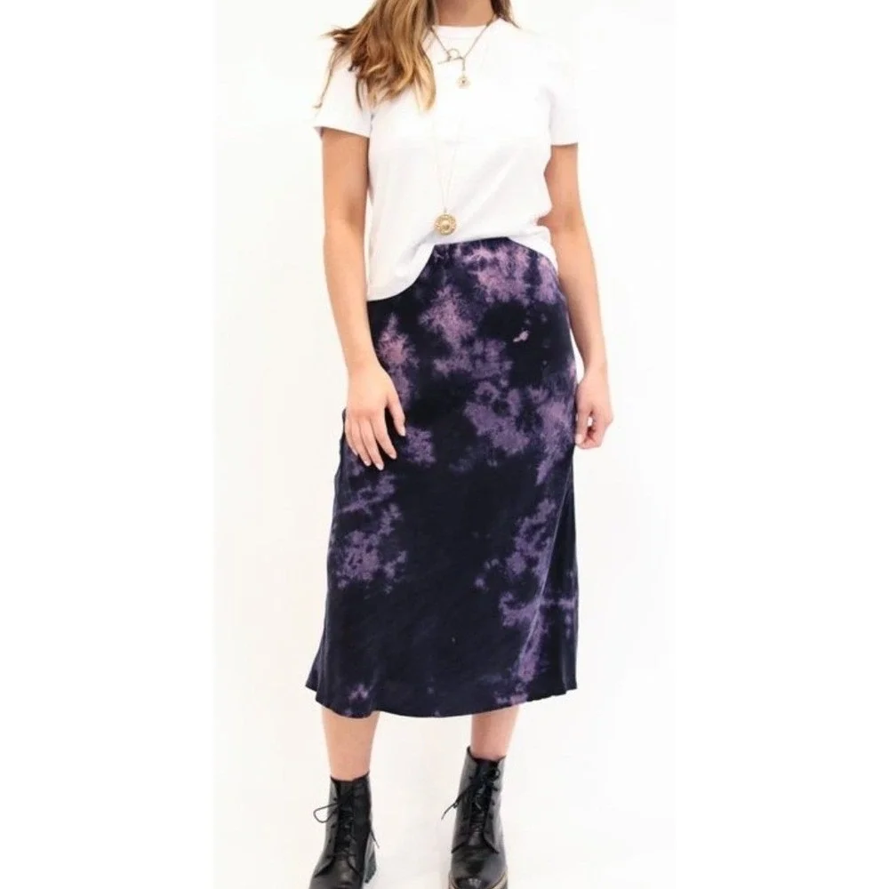 Stateside Tie Dye Midi Slip Skirt Womens S Purple Black Boho Indie Festival Chic